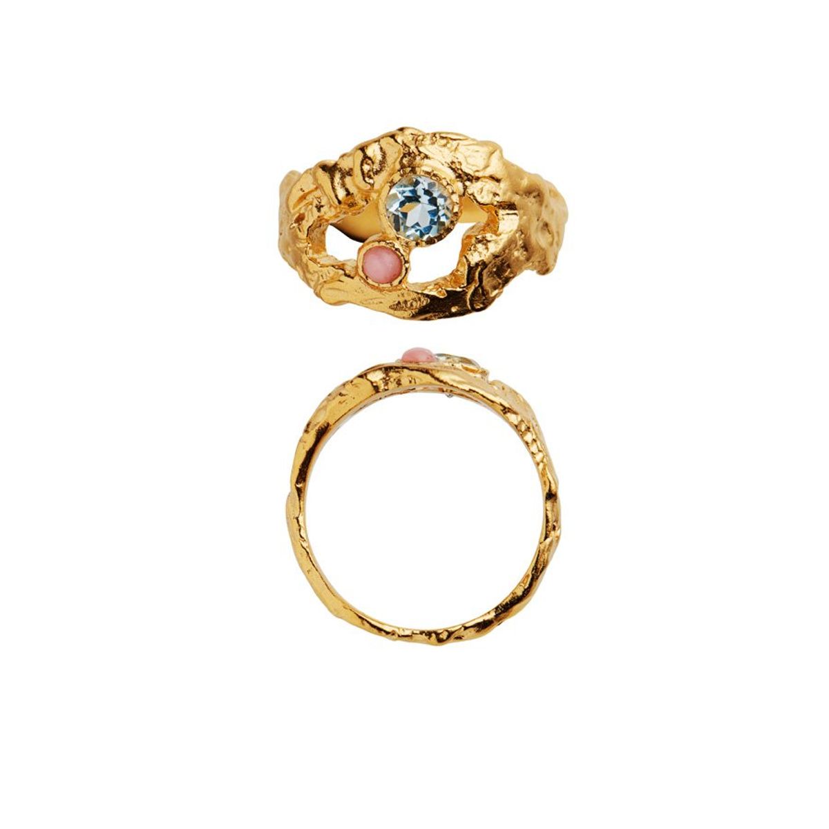 My Love w. blue topaz/pink opal Stone Ring - 54