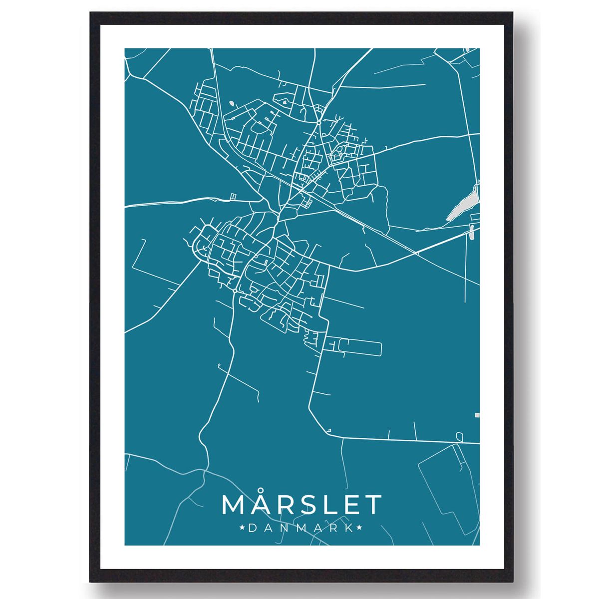 Mårslet by plakat - blå (Størrelse: S - 21x29,7cm (A4))