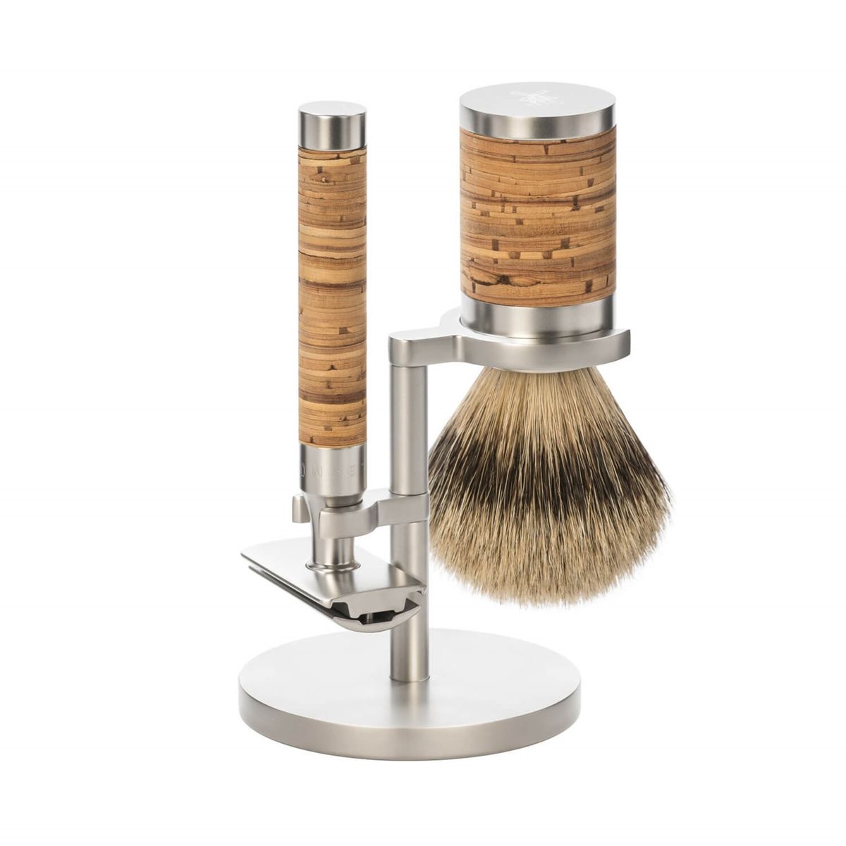 Mühle Barbersæt med DE-skraber, Barberkost og Holder, Rocca, Rustfrit stål & Birkebark