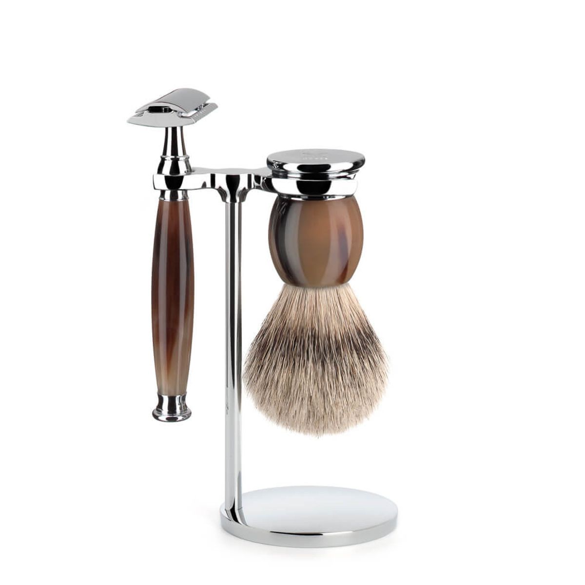 Mühle Barbersæt med DE-skraber, Barberkost og Holder, Sophist, Genuine Horn