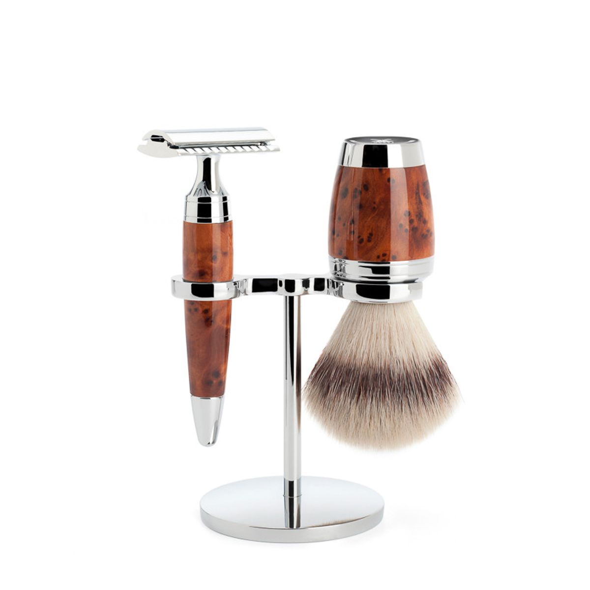 Mühle Barbersæt med DE-skraber, Barberkost og Holder, Stylo, Thuja Wood