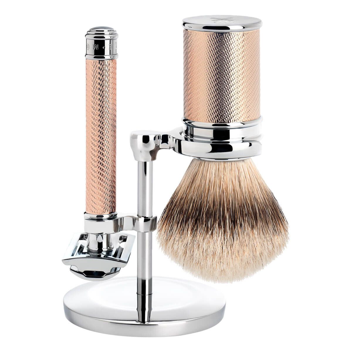 Mühle Barbersæt med DE-skraber, Barberkost og holder, Traditional, Rosegold