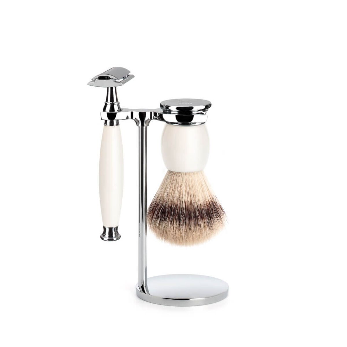 Mühle Barbersæt med DE-skraber, Silvertip Fibre ® Barberkost og Holder, Sophist, Porcelæn