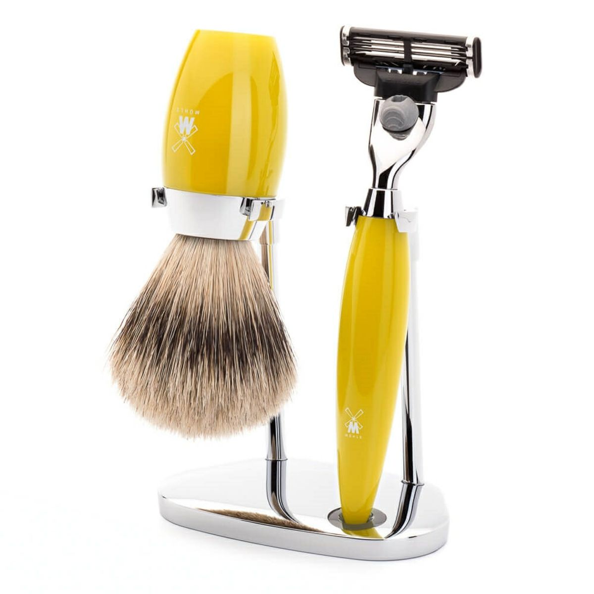 Mühle barbersæt med Mach3 Skraber, Barberkost og Holder, Kosmo, Citrus Kunstharpiks