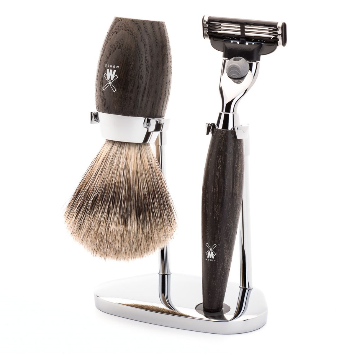 Mühle barbersæt med Mach3 Skraber, Barberkost og Holder, Kosmo, Moseeg