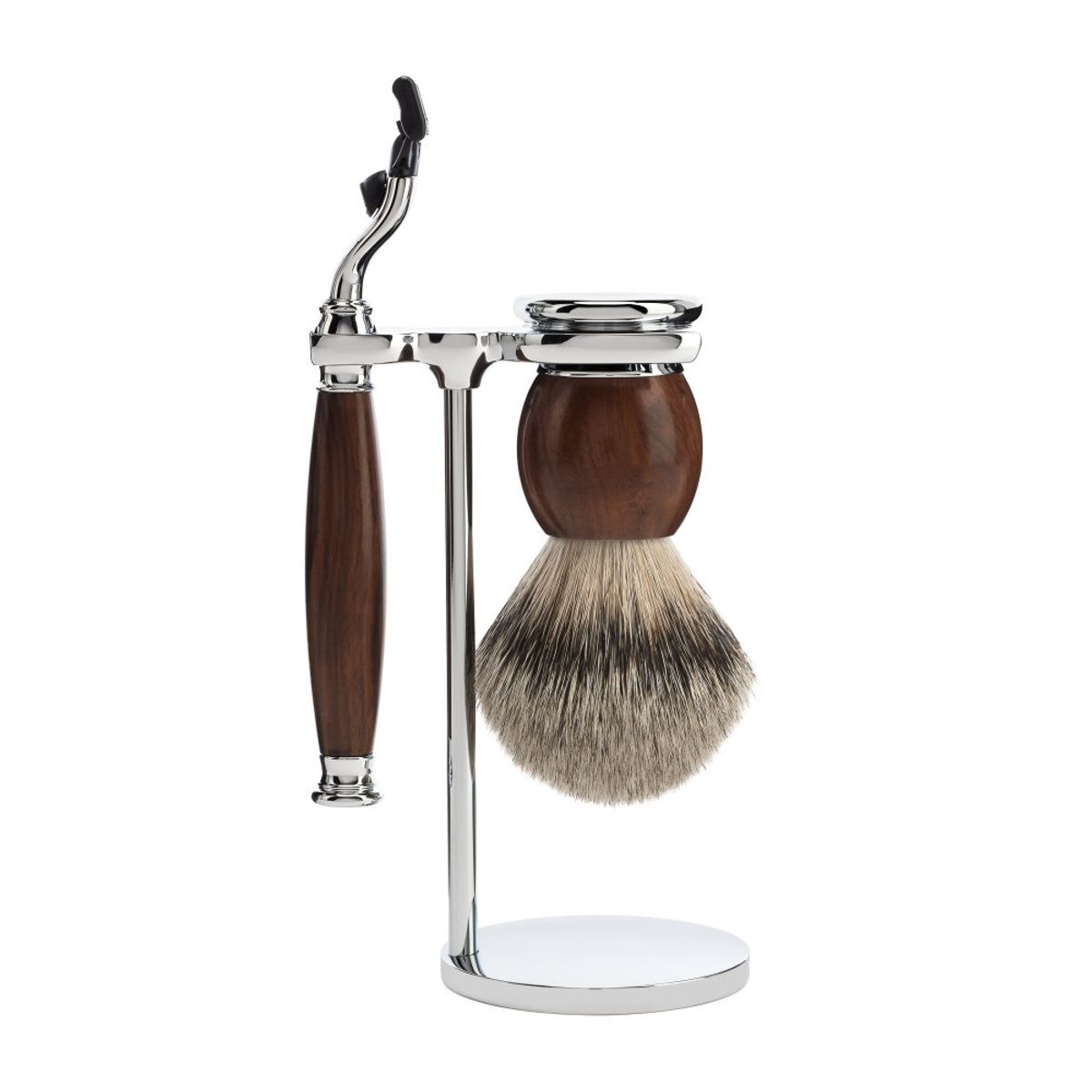 Mühle Barbersæt med Mach3 Skraber, Barberkost og Holder, Sophist, Ironwood