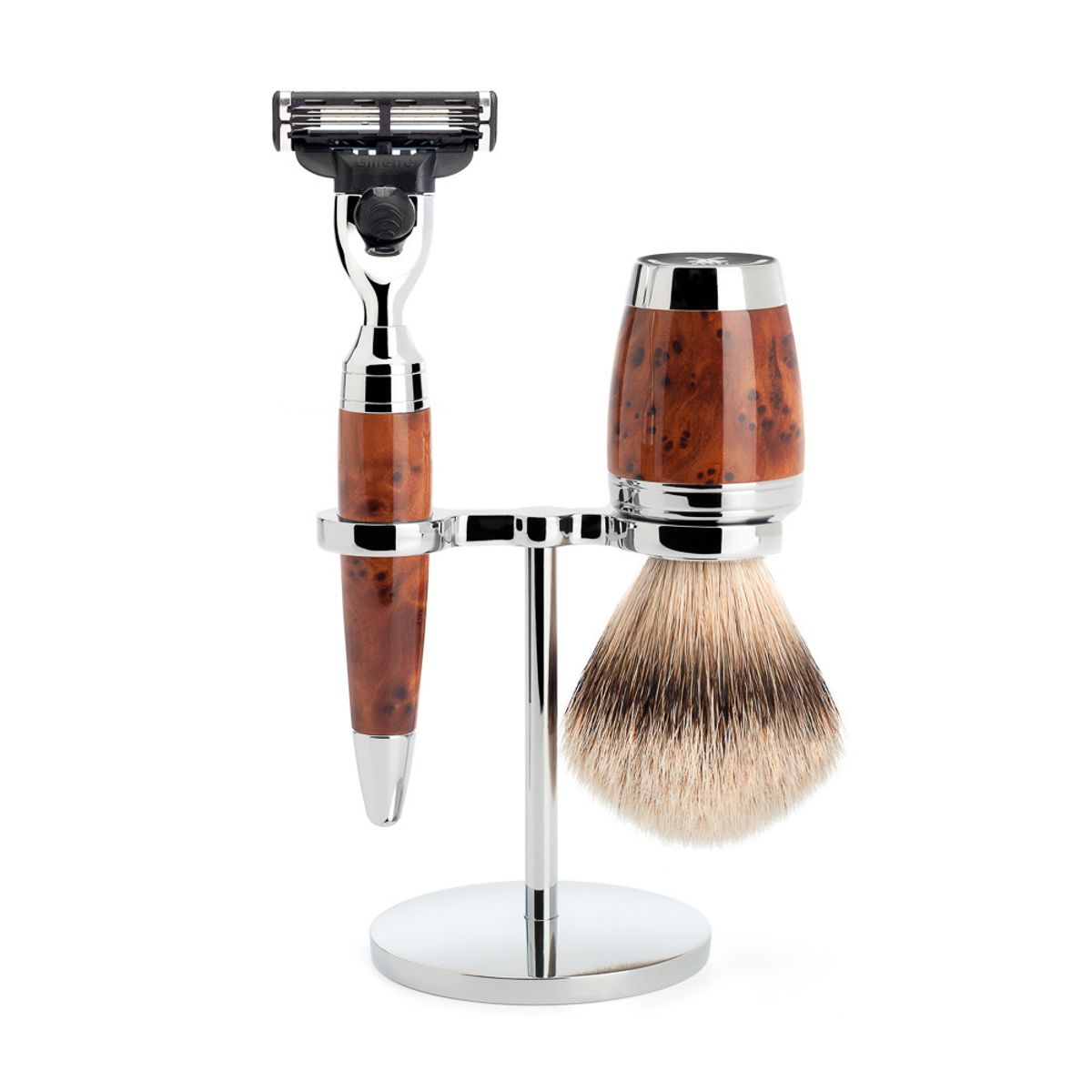 Mühle Barbersæt med Mach3 Skraber, Barberkost og Holder, Stylo, Thuja Wood