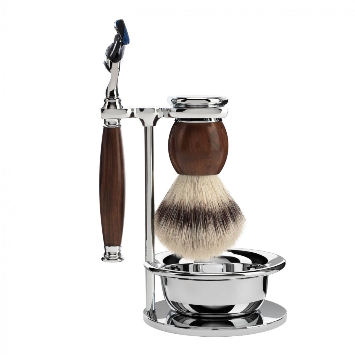 Mühle Barbersæt med Skraber, Fibre Barberkost, Holder og Skål, Sophist, Ironwood