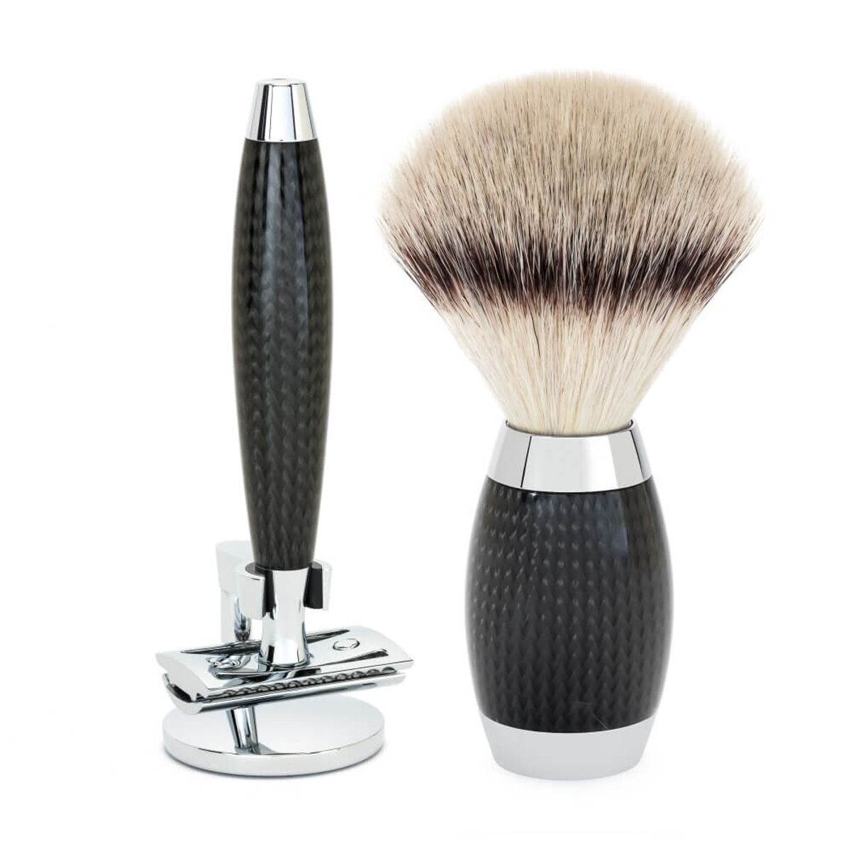 Mühle Edition No. 1, Barbersæt med DE-skraber, Silvertip Fibre ® Barberkost og Holder til skraber, Carbon