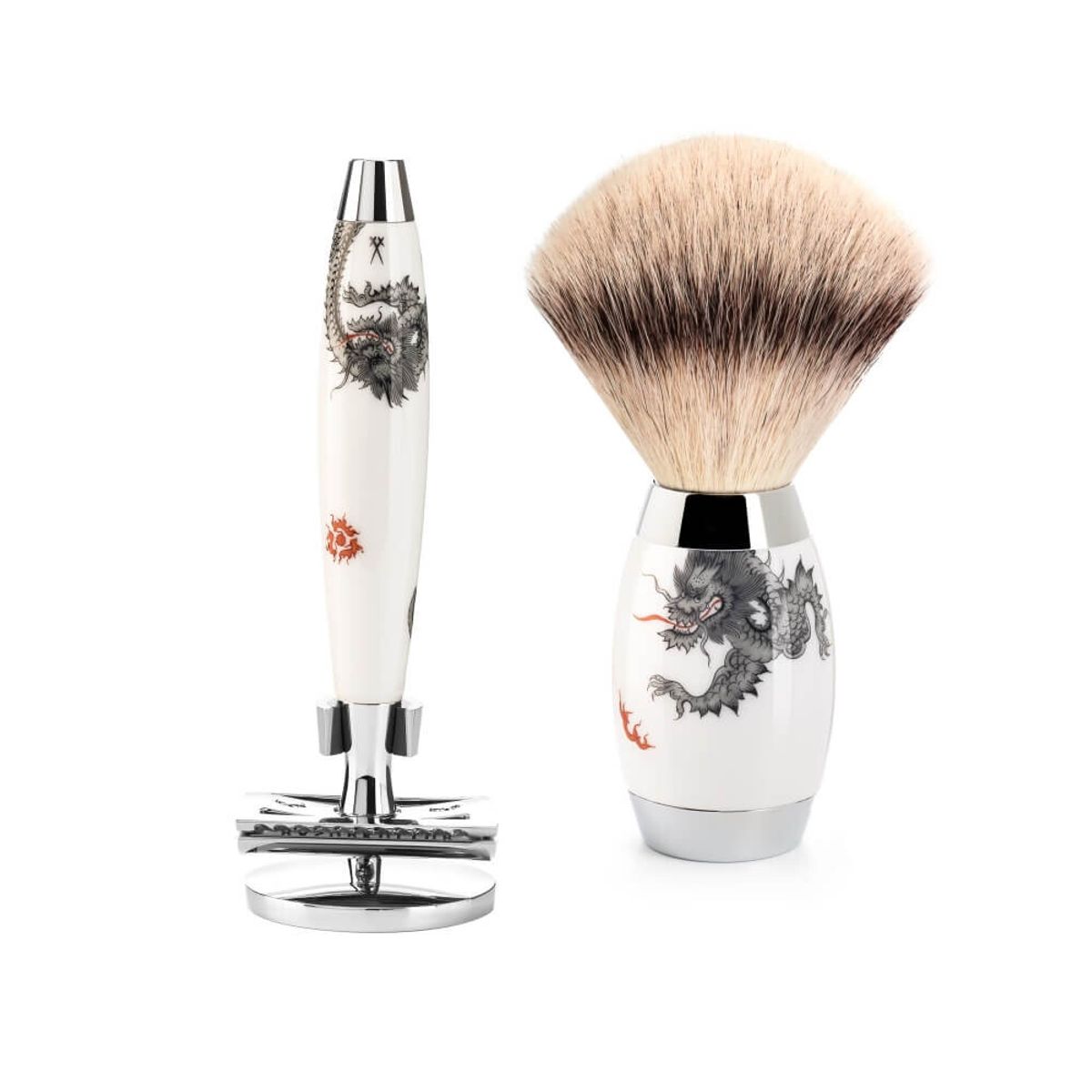 Mühle x Meissen Porcelain Barbersæt med DE-Skraber, Silvertip Fibre ® Barberkost og Holder til skraber, Porcelæn