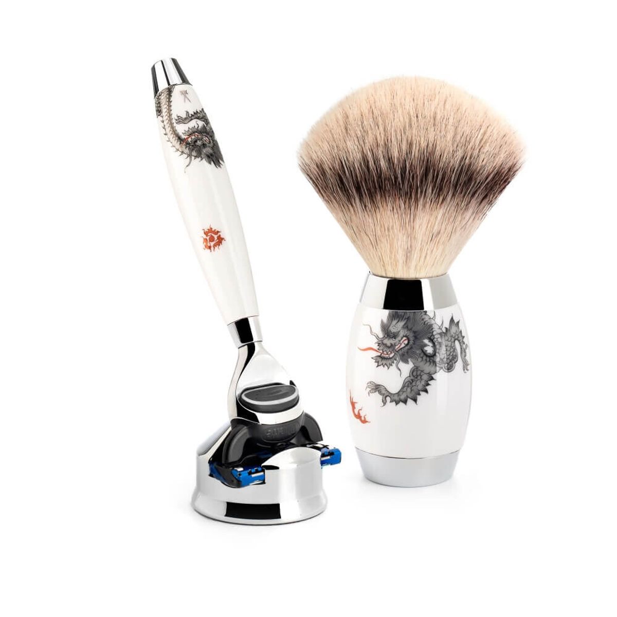 Mühle x Meissen Porcelain Barbersæt med Fusion Skraber, Silvertip Fibre ® Barberkost og Holder til skraber, Porcelæn