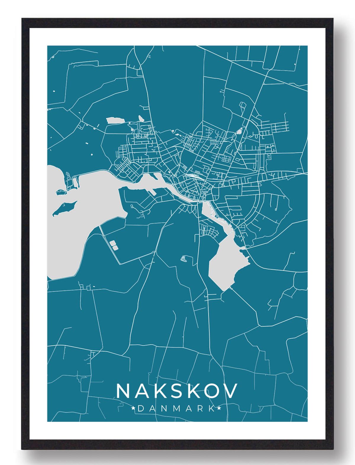 Nakskov by plakat - blå (Størrelse: L - 50x70cm (B2))