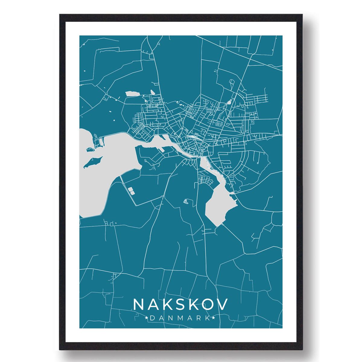 Nakskov by plakat - blå (Størrelse: M - 30x40cm)