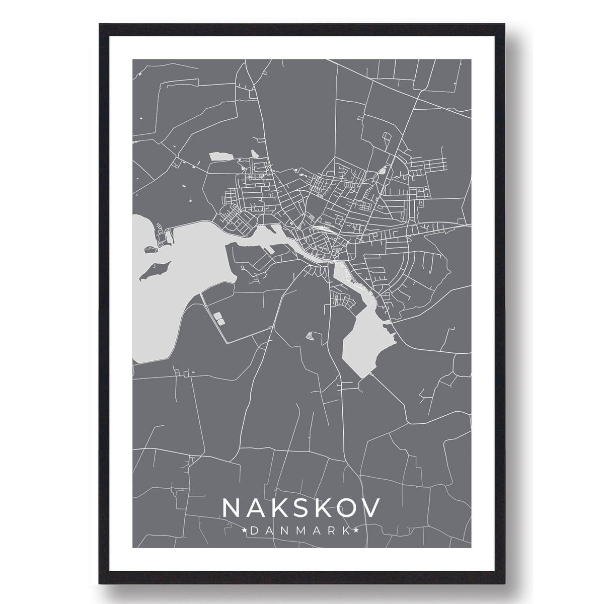 Nakskov by plakat - grå (Størrelse: M - 30x40cm)