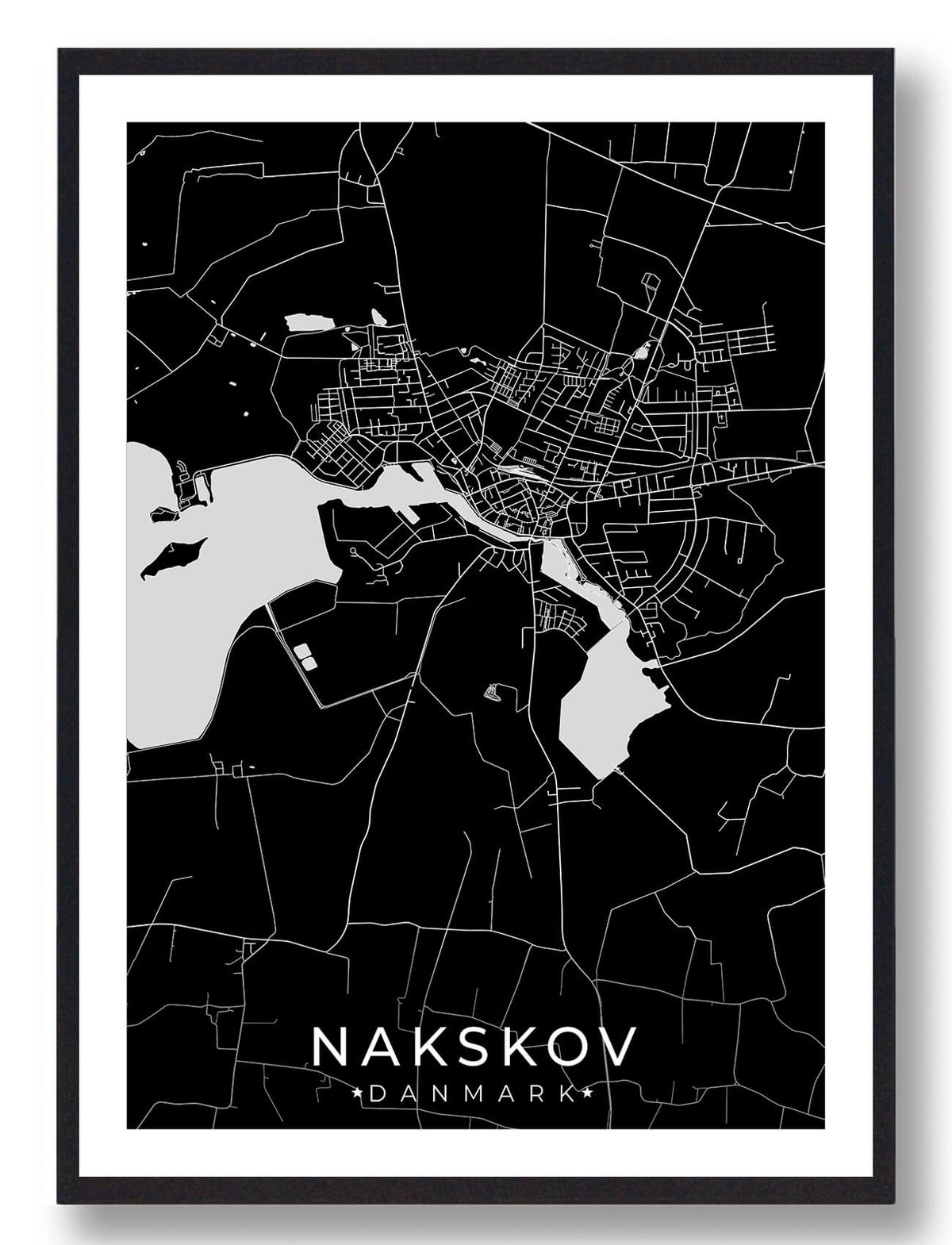 Nakskov by plakat - sort (Størrelse: L - 50x70cm (B2))