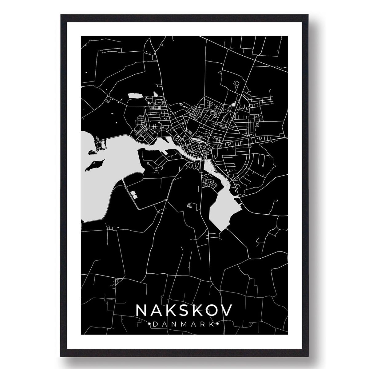 Nakskov by plakat - sort (Størrelse: S - 21x29,7cm (A4))