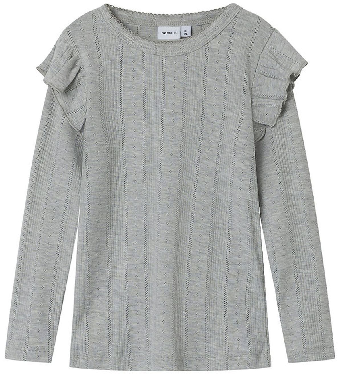 Name It Bluse - Noos - NmfJulia - Grey Melange m. Hulmønster