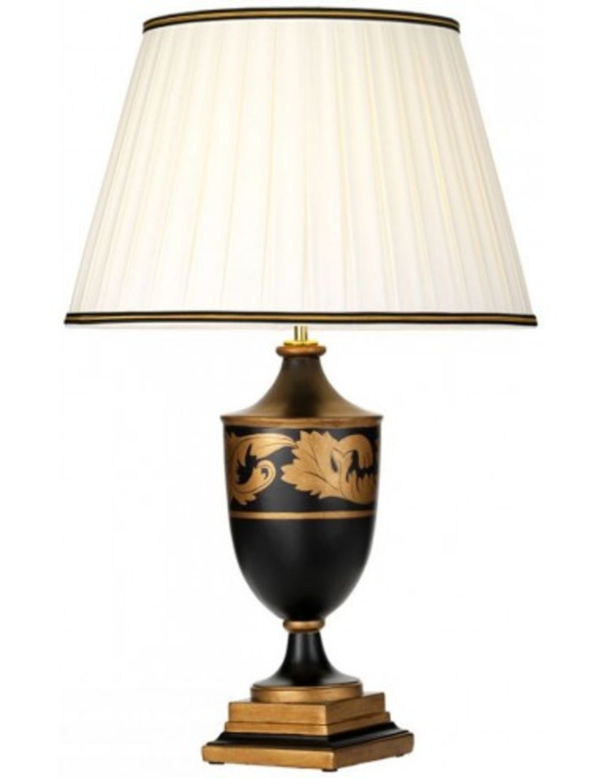 Narbonne Bordlampe i træ og bomuld H68 cm 1 x E27 - Sort/Guld/Elfenbenshvid