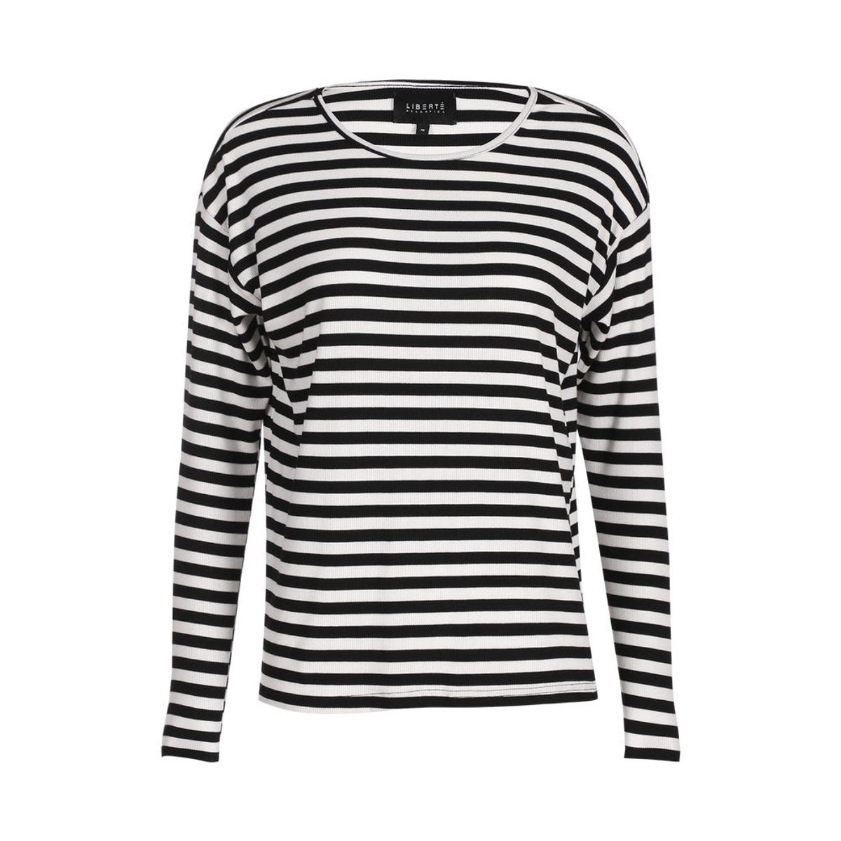 Natalia Ls Boxy Blouse Black Creme Stripe L