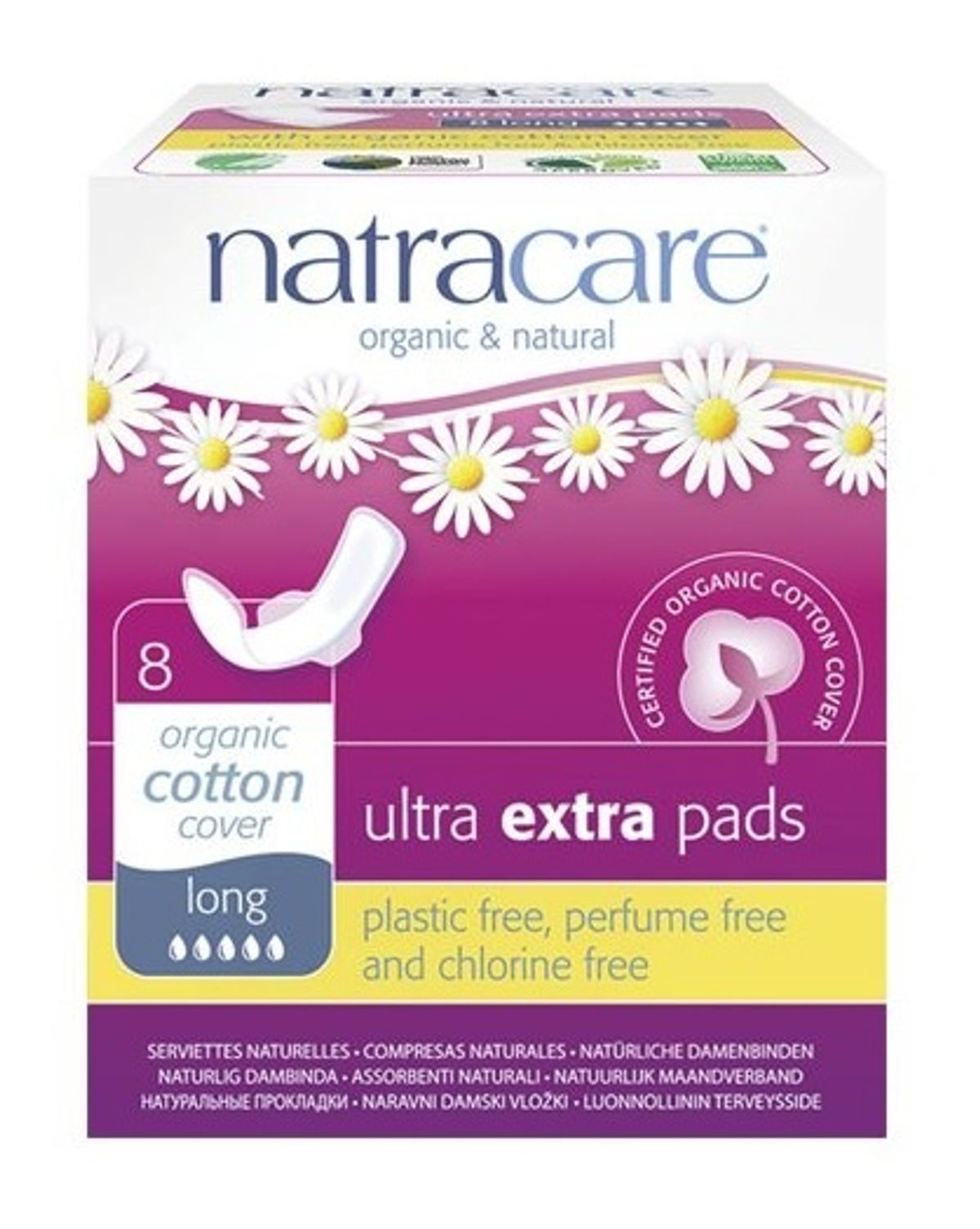 Natracare ultra extra bind long og m. vinger 8 stk.