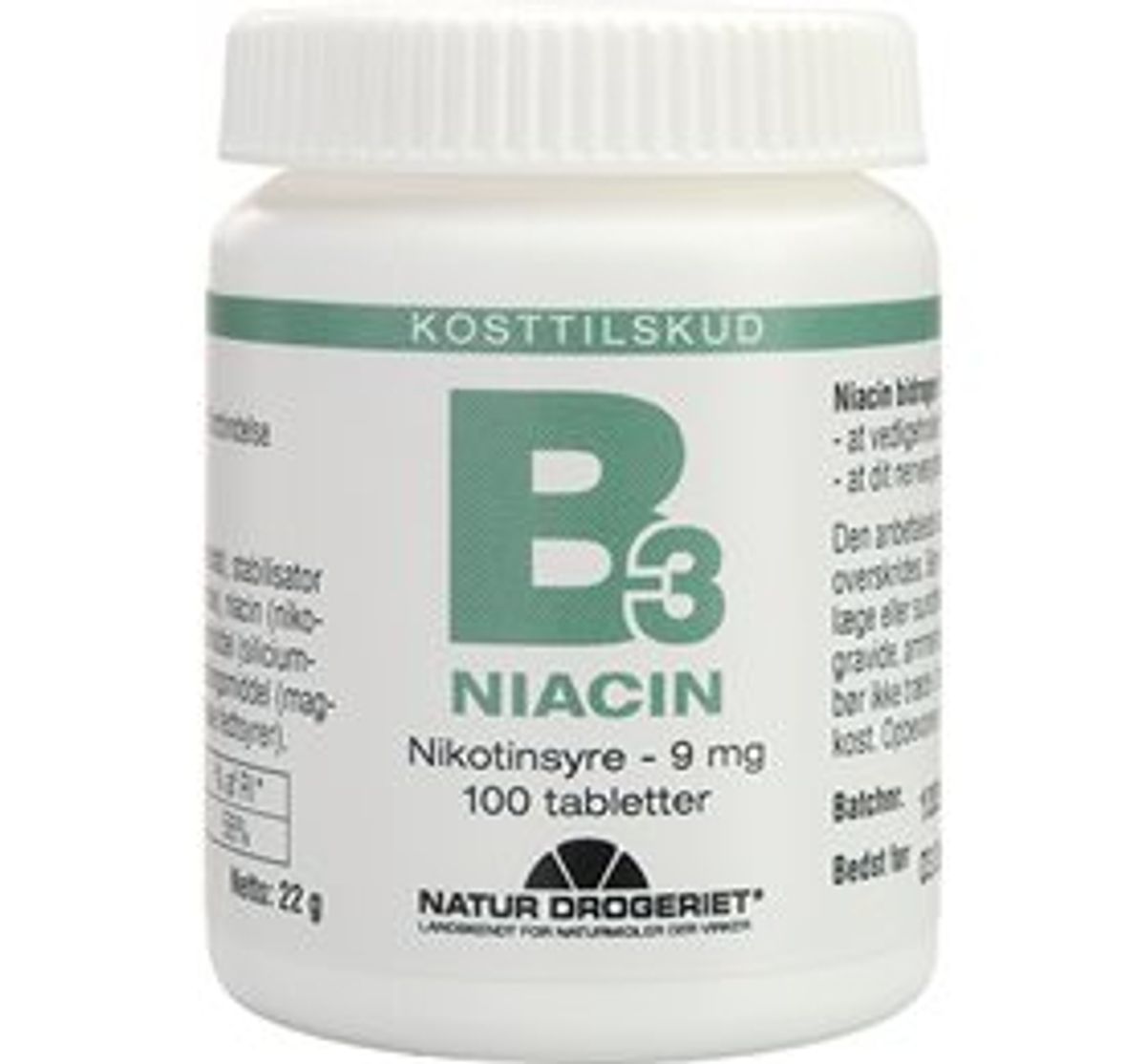 Natur-Drogeriet B3 Niacin Nikotinsyre 9 mg &bull; 100 tab.