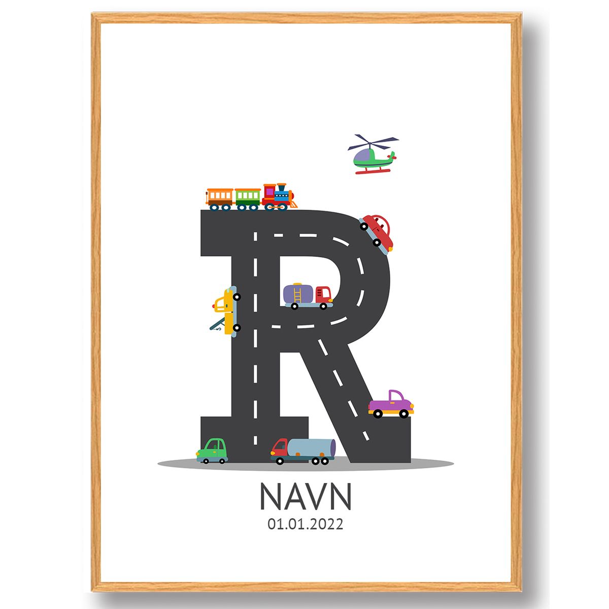 Navneplakat med biler - R (Størrelse: S - 21x29,7cm (A4))