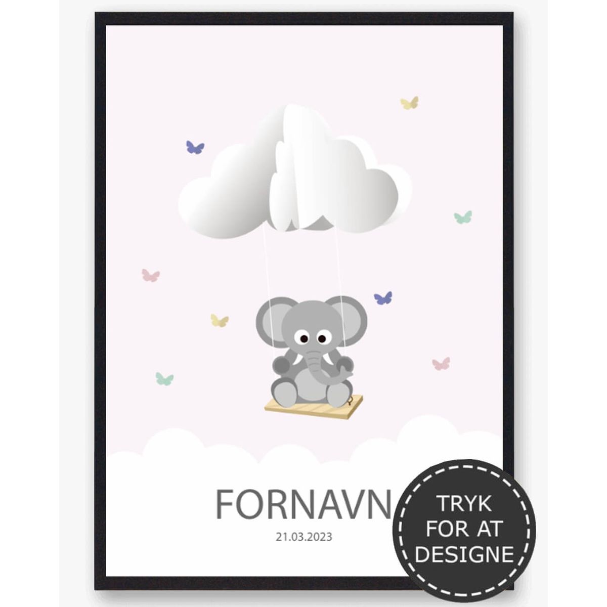 Navnetavle Elefant - plakat (Størrelse: M - 30x40cm)