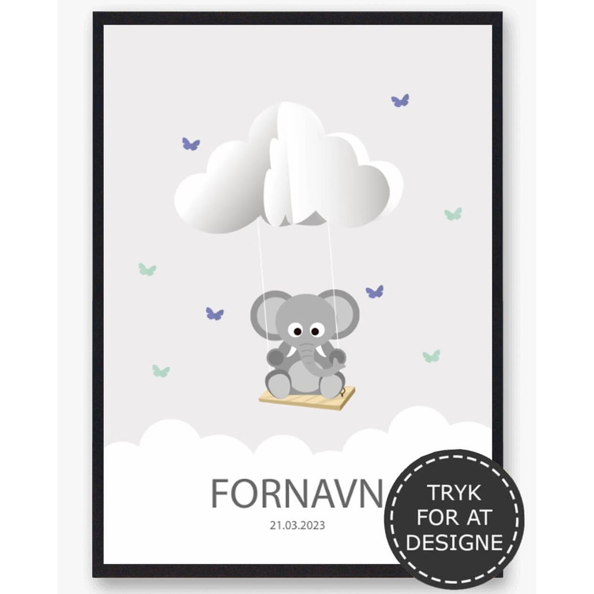 Navnetavle Elefant - plakat (Størrelse: S - 21x29,7cm (A4))