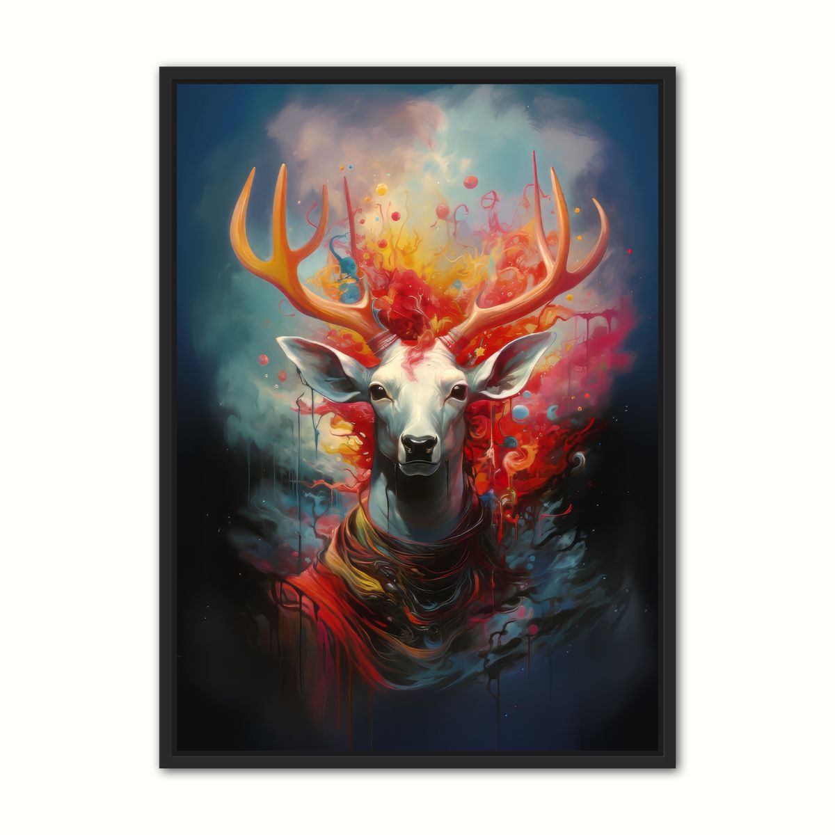 Nebulous Beauty Stag's Dynamic Pose - Lrred 70 x 100 cm - med guld luksus svæveramme