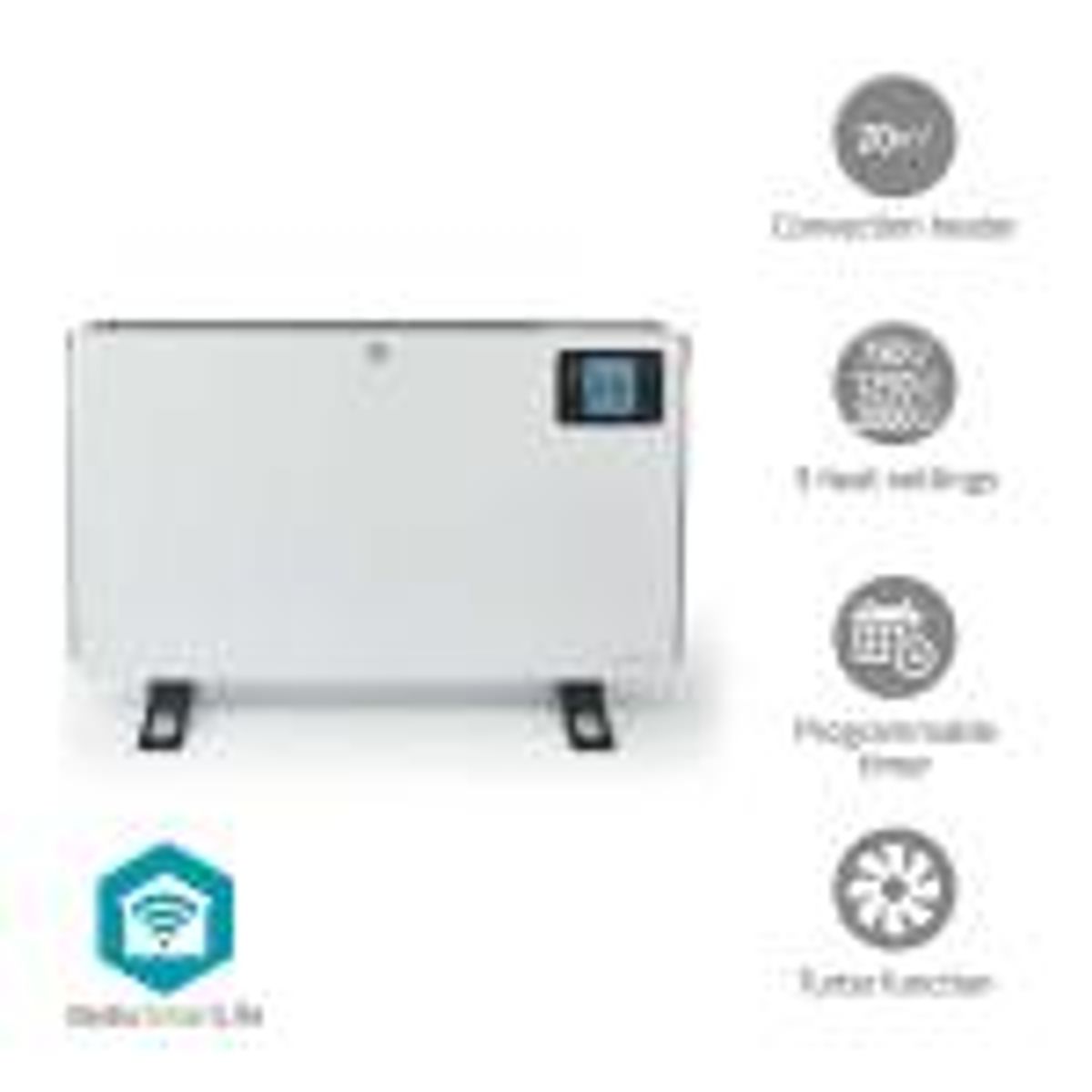 Nedis SmartLife Elradiator | Wi-Fi | 2000 W | 3 Varmeindstillinger | LCD | 5 - 37 °C | Justerbar termostat | Hvid