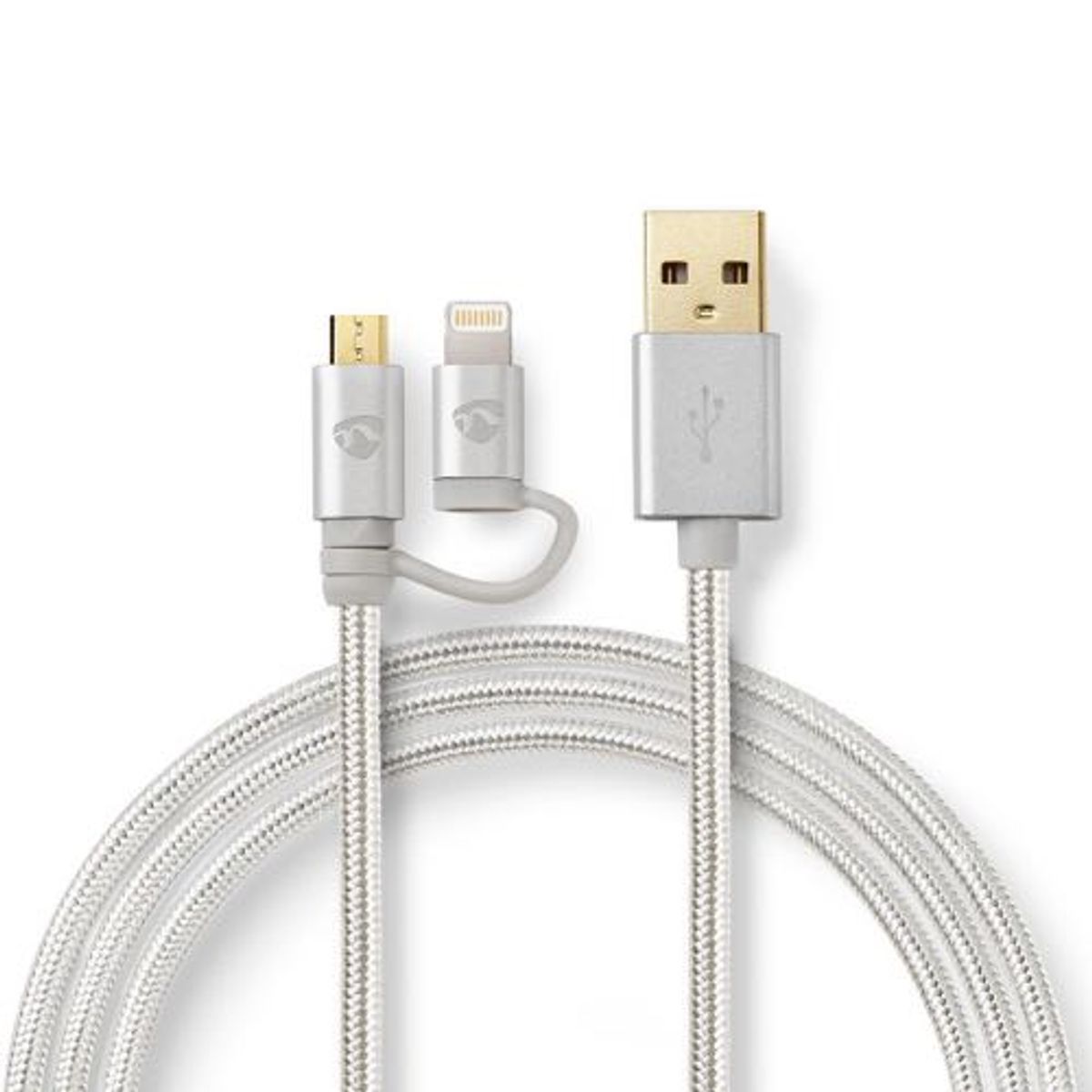 Nedis - USB 2.0 High Speed 2 i 1 kabel (USB-A / Apple Lightning 8-pin / USB Mirco-B) (Han-Han) (Aluminium) - 1,0 m