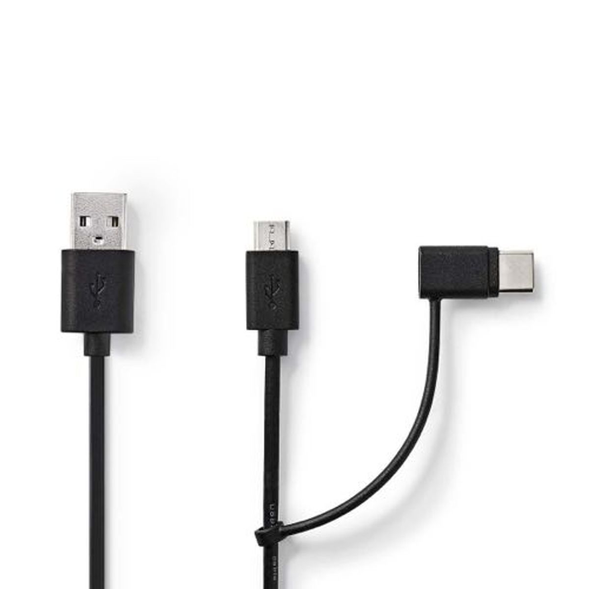 Nedis - USB 2.0 High Speed 2 i 1 kabel (USB-A / Type-C / USB Mirco-B) (Han-Han) (Sort) - 1,0 m