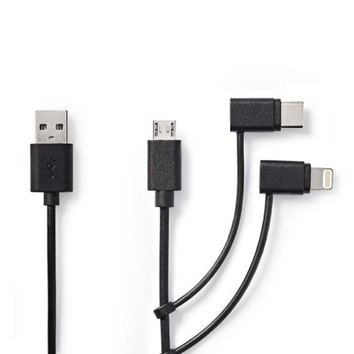 Nedis - USB 2.0 High Speed 3 i 1 kabel (USB-A / Apple Lightning 8-pin / Type-C / USB Mirco-B) (Han-Han) (Sort) - 1,0 m