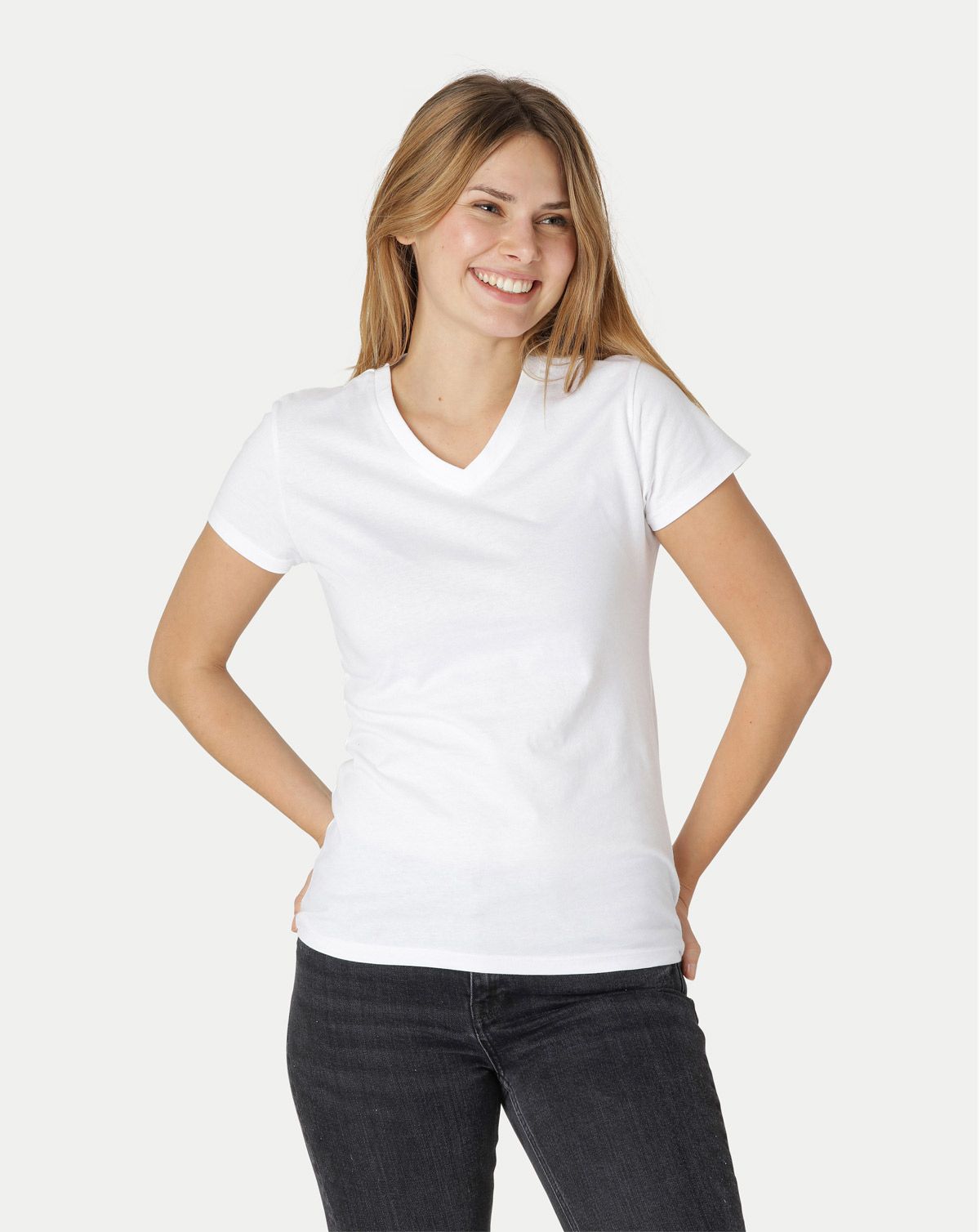 Neutral Dame Fitted V-neck T-Shirt Hvid