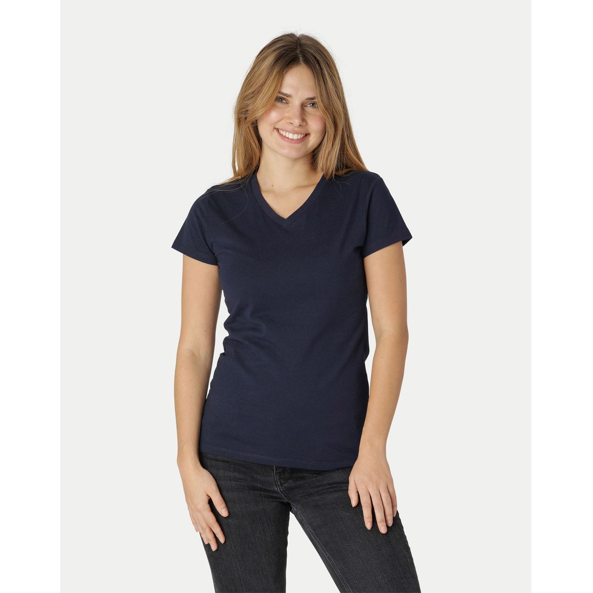 Neutral Dame Fitted V-neck T-Shirt Navy