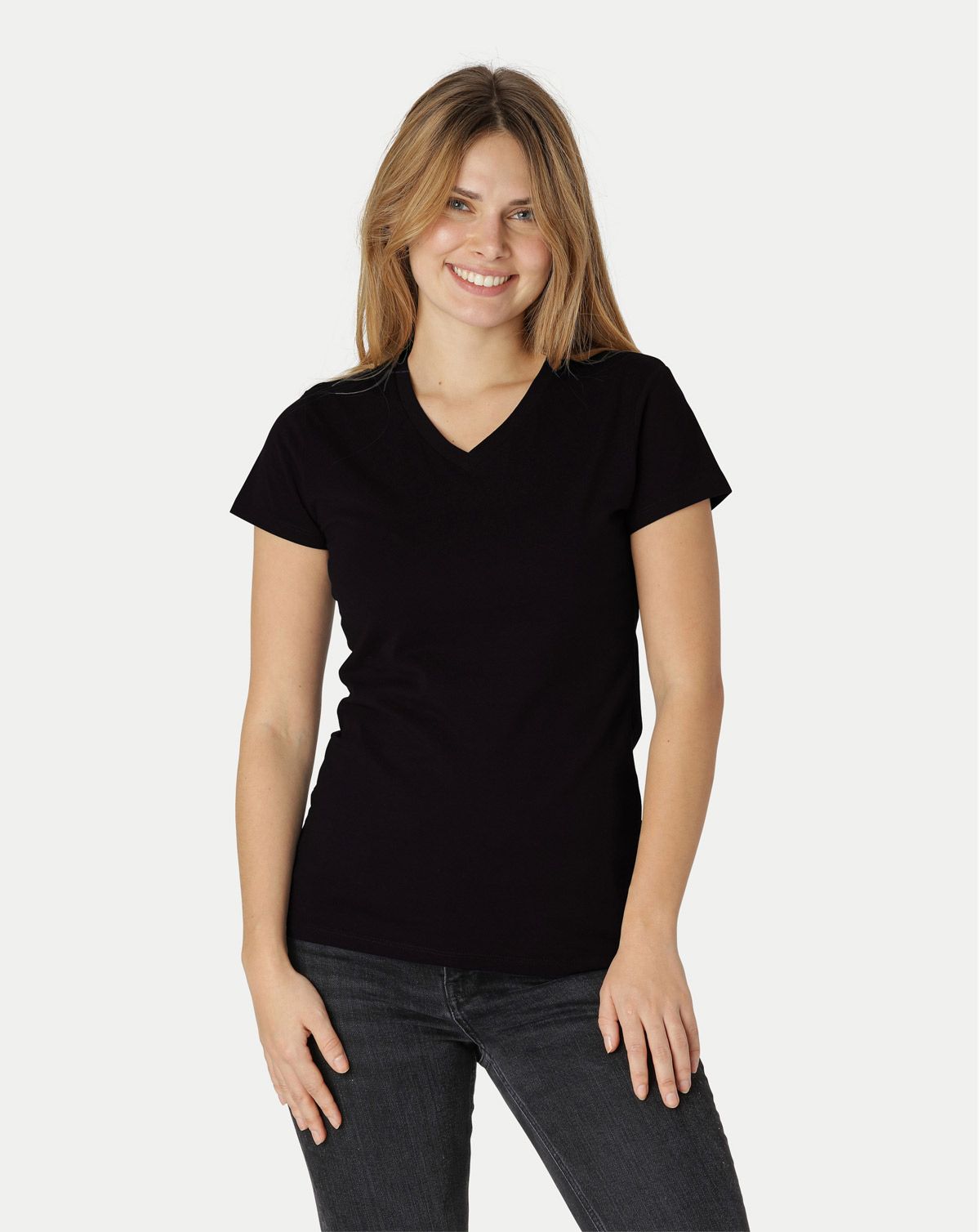 Neutral Dame Fitted V-neck T-Shirt Sort