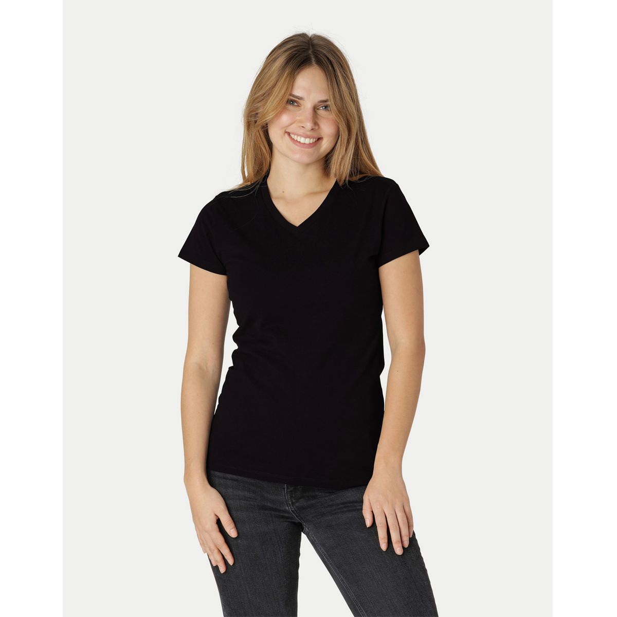 Neutral Dame Fitted V-neck T-Shirt Sort