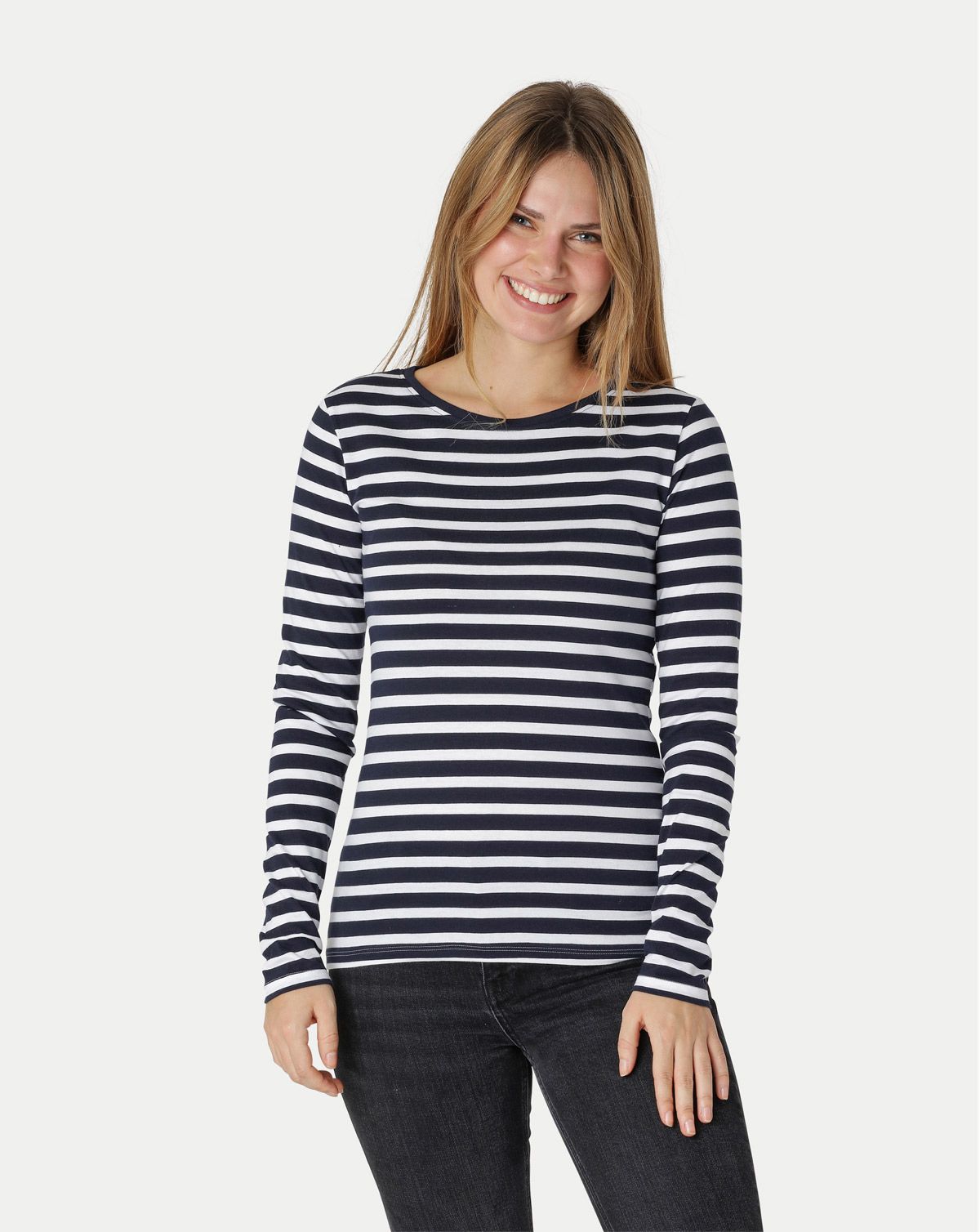 Neutral Dame Langærmet T-Shirt Hvid/Navy Stripe