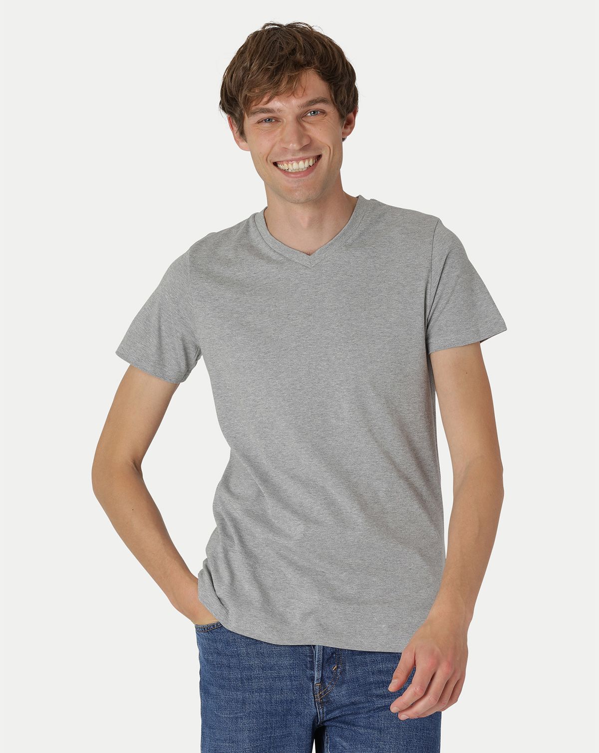 Neutral Fitted V-neck T-Shirt Grå Melange