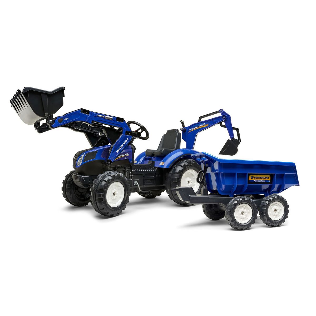 New Holland pedaltraktor med rendegraver inkl. vogn