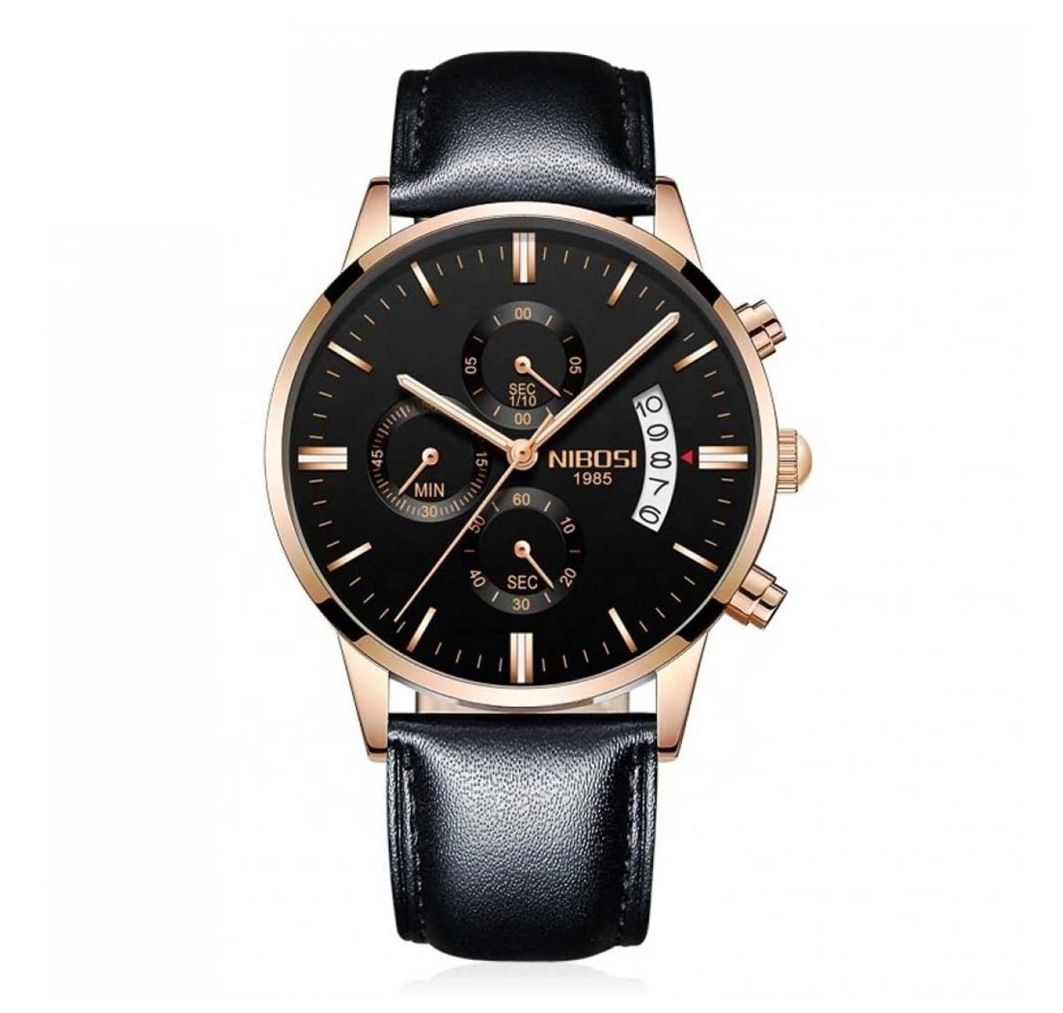 NIBOSI Rosegold & Black Leather Herreur