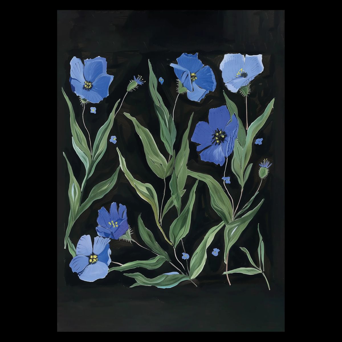 Night Flowers Plakat 21x30 cm (A4) / Mørk egetræ