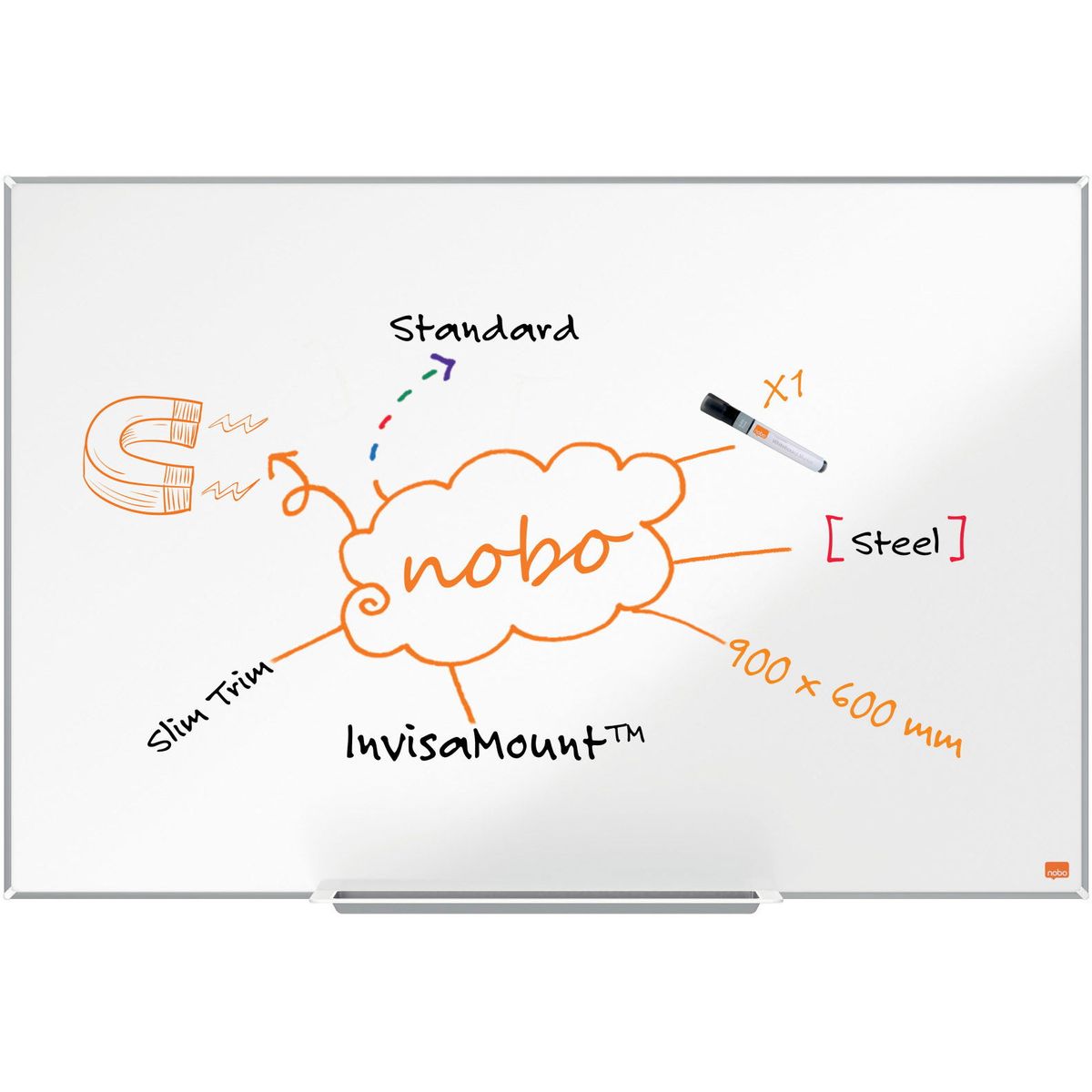 Nobo Impression Pro stål whiteboard 90x60cm hvid