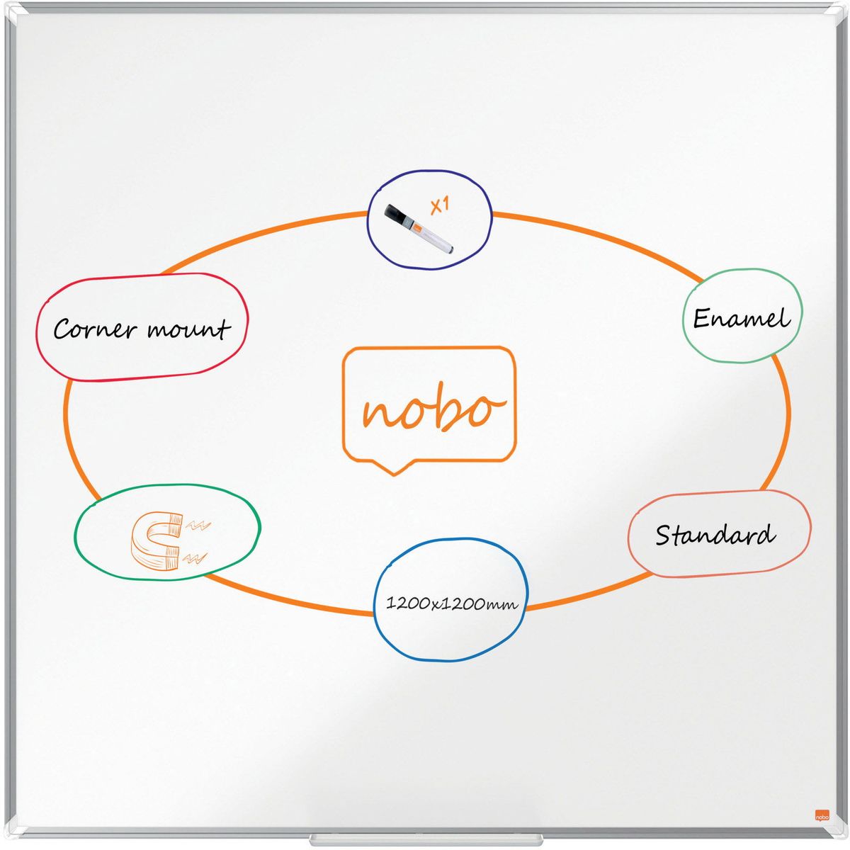 Nobo Premium Plus stål whiteboard 120x120cm hvid