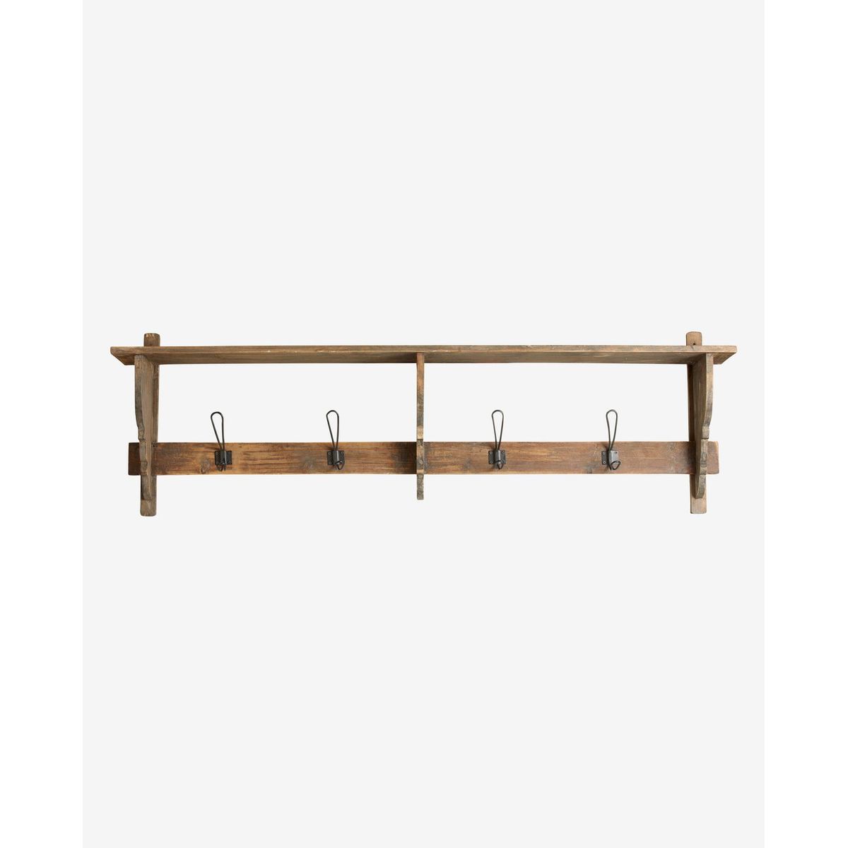 Nordal A/S CARONU shelf, 4 hooks, reclaimed wood - nature