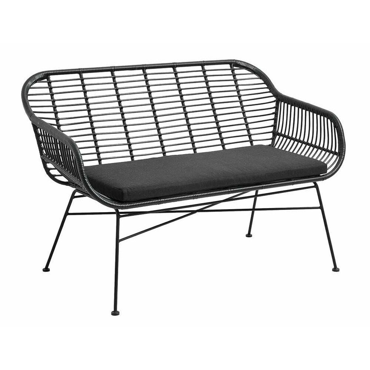 Nordal Havebænk i polyrattan med hynde - l126 cm - sort