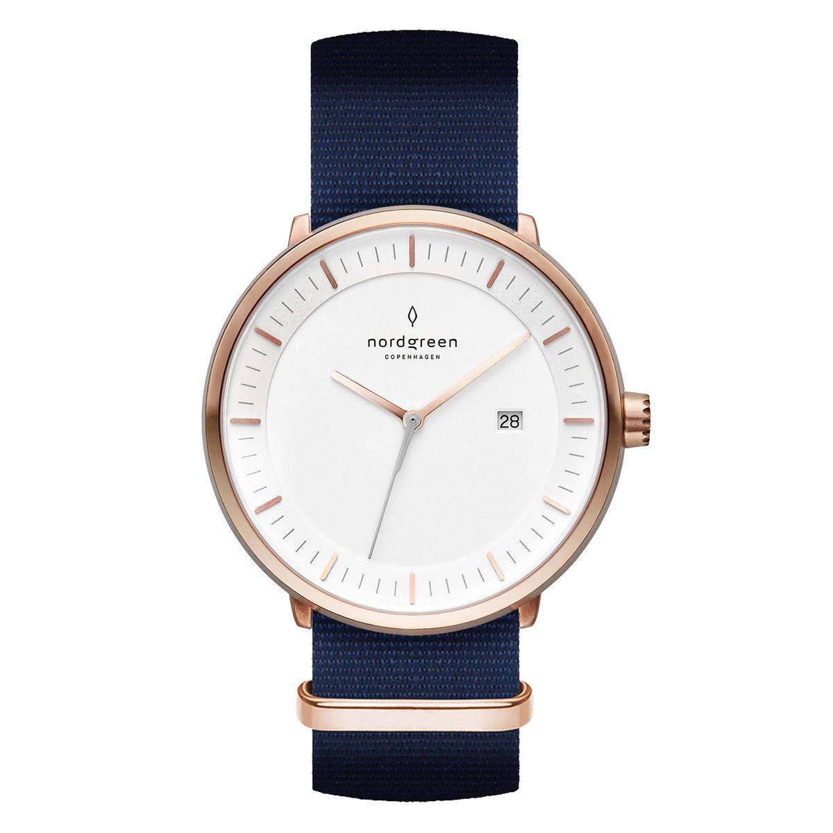 Nordgreen Philosopher ur i rosa med navy natorem, Ø40mm