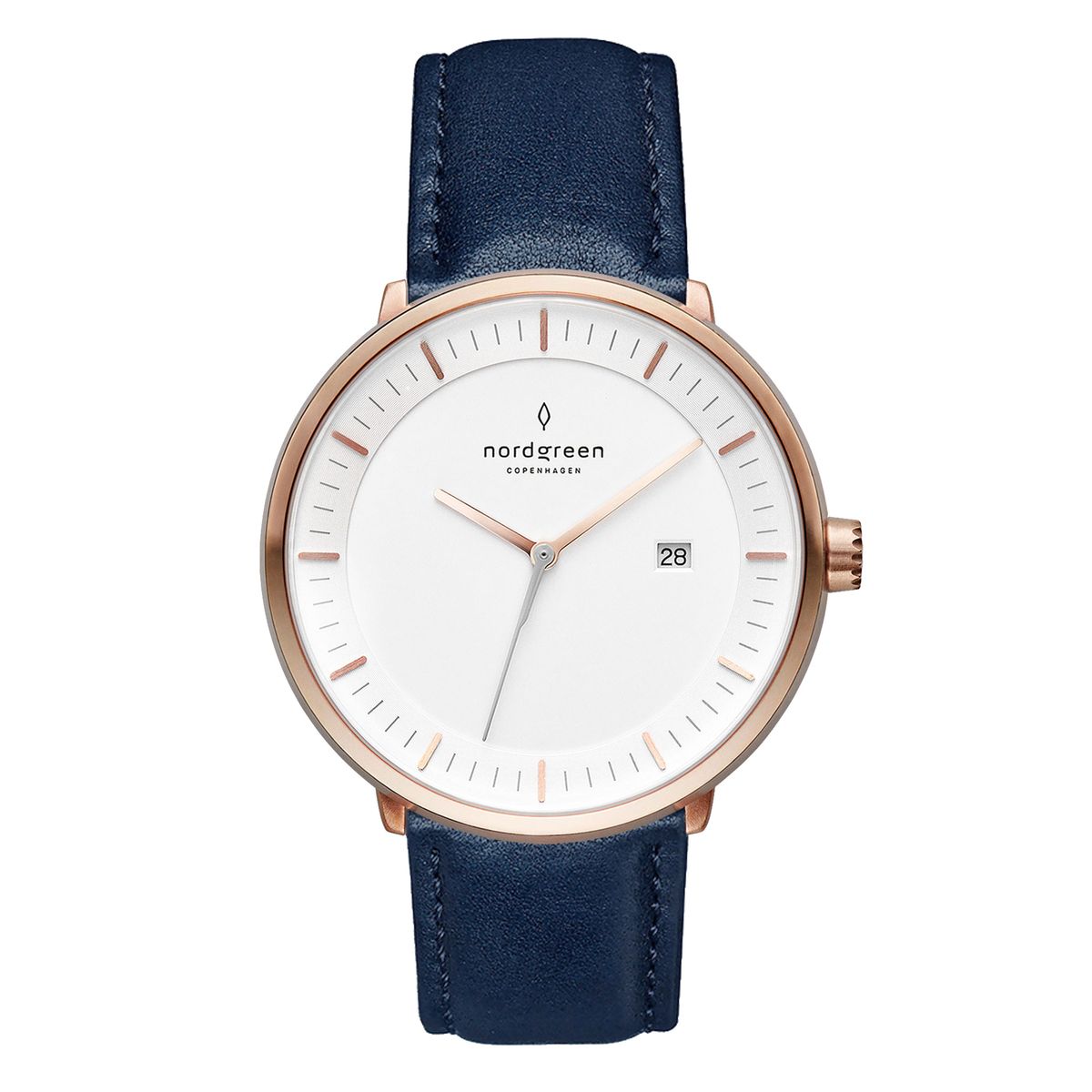 Nordgreen Philosopher ur i rosa med navy rem, Ø40mm