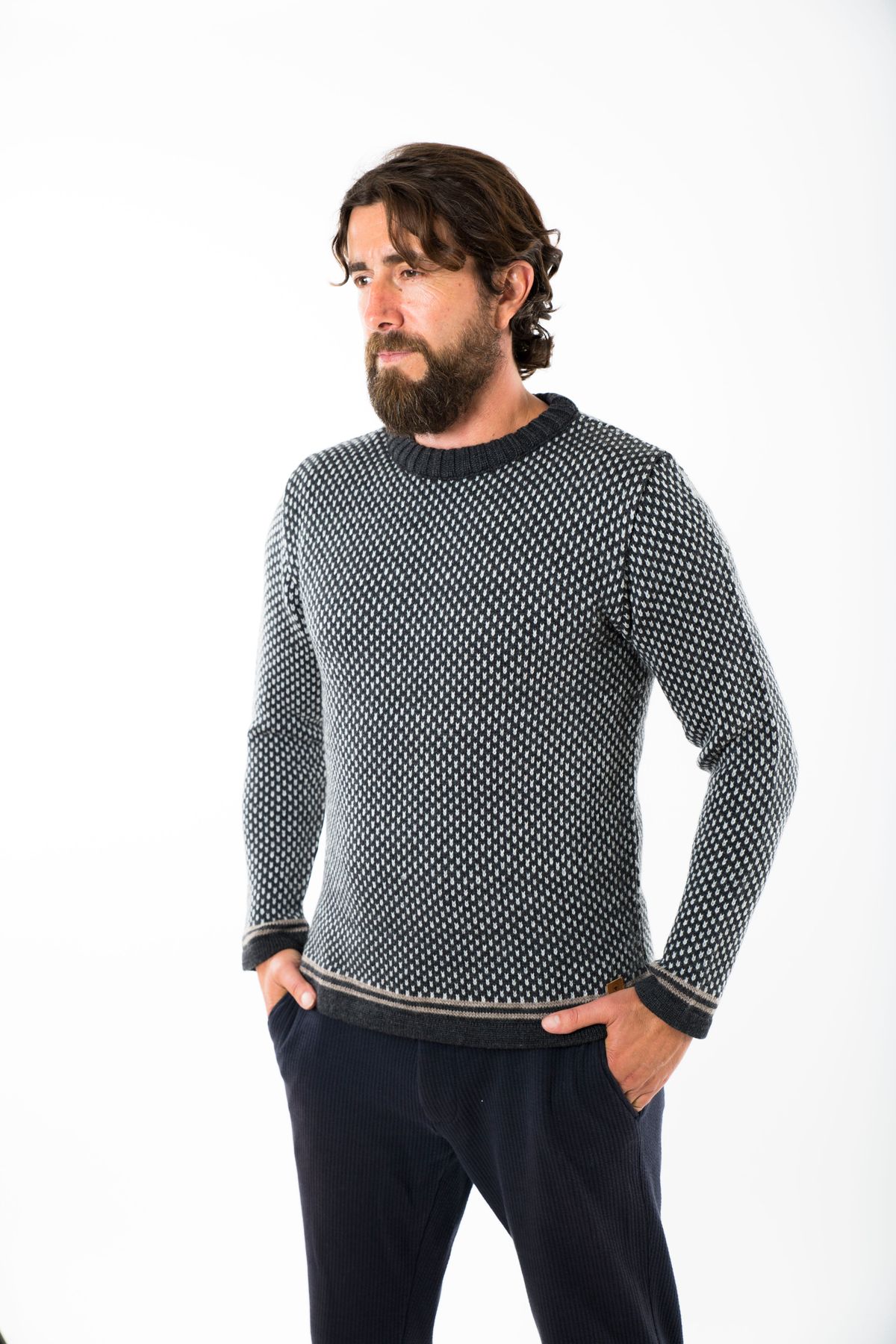 Nordic Stripe Sweater - Fuza Wool - Coal