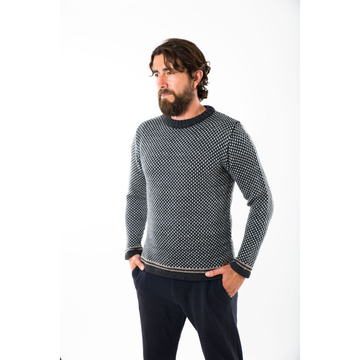 Nordic Stripe Sweater - Fuza Wool - Coal